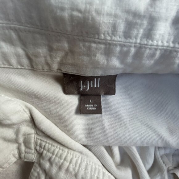J. Jill Womens White Long Sleeve Linen Button-Front Shirt Large Pullover Casual - Picture 3 of 10